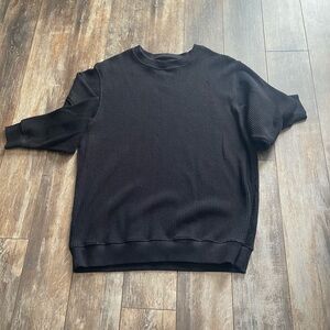 Aerie Waffle Textured Black Crewneck Sweater